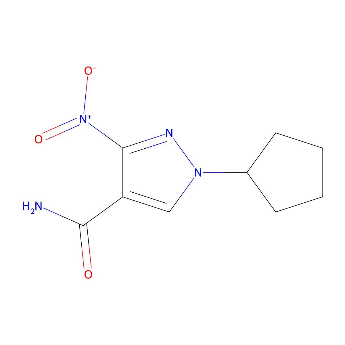 1-cyclopentyl-3-nitro-1H-pyrazole-4-carboxamide molecular structure, CAS 1795275-38-5