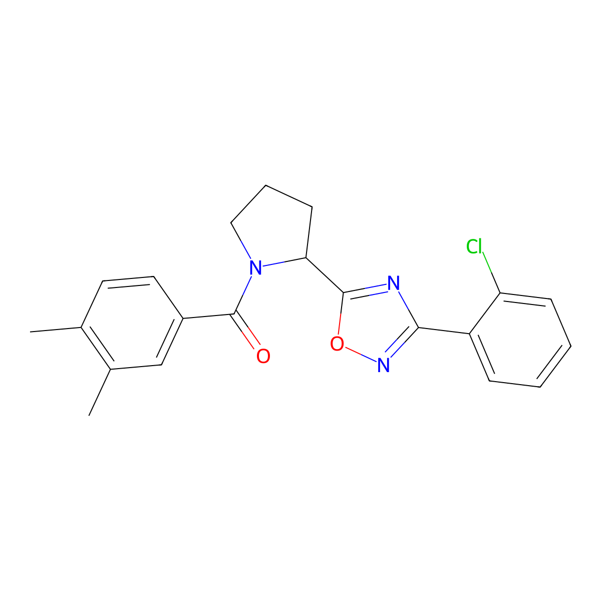 3-(2-Chlorophenyl)-5-[1-(3,4-dimethylbenzoyl)pyrrolidin-2-yl]-1,2,4-oxadiazole molecular structure, CAS 1795293-40-1