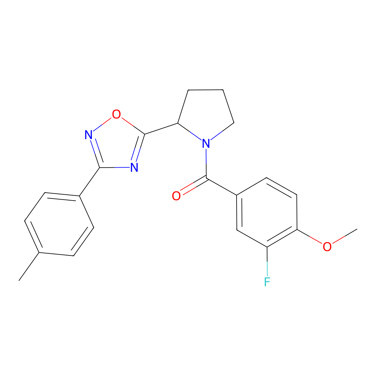 5-[1-(3-Fluoro-4-methoxybenzoyl)pyrrolidin-2-yl]-3-(4-methylphenyl)-1,2,4-oxadiazole molecular structure, CAS 1795293-49-0