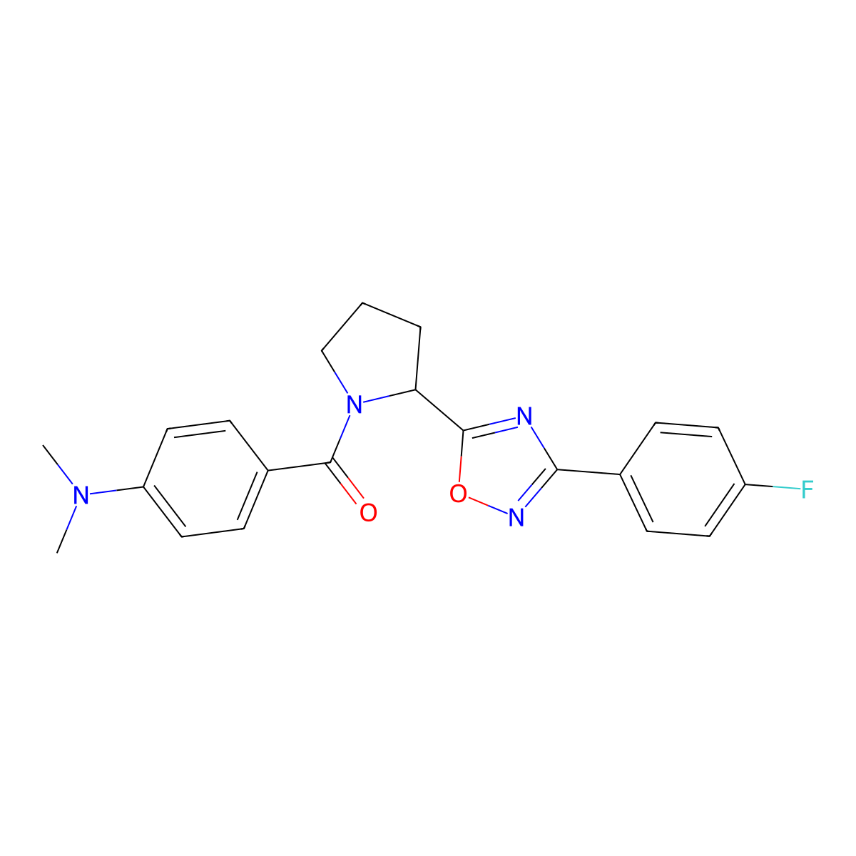 [4-({2-[3-(4-Fluorophenyl)-1,2,4-oxadiazol-5-yl]pyrrolidin-1-yl}carbonyl)phenyl]dimethylamine molecular structure, CAS 1795293-58-1