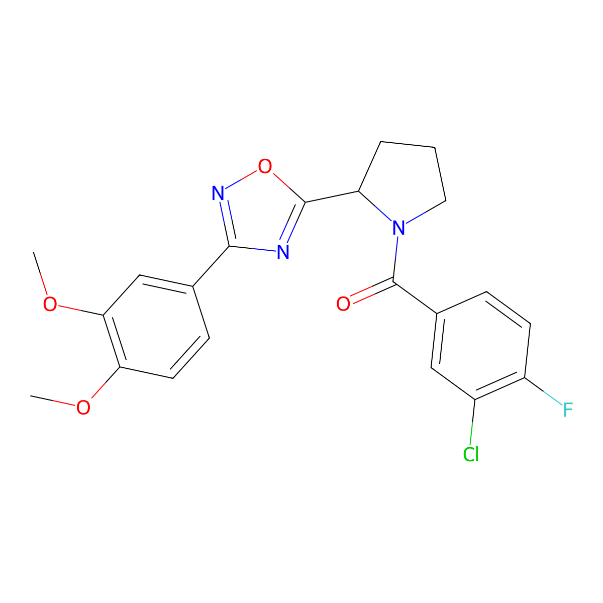 5-[1-(3-Chloro-4-fluorobenzoyl)pyrrolidin-2-yl]-3-(3,4-dimethoxyphenyl)-1,2,4-oxadiazole molecular structure, CAS 1795293-68-3