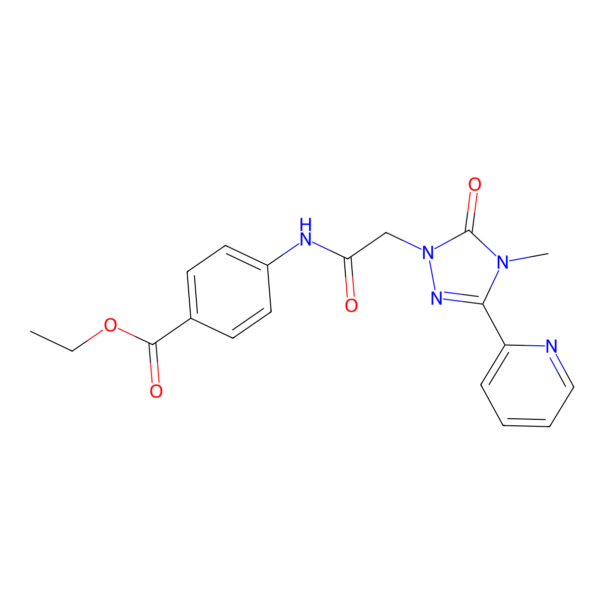 ethyl 4-(2-(4-methyl-5-oxo-3-(pyridin-2-yl)-4,5-dihydro-1H-1,2,4-triazol-1-yl)acetamido)benzoate molecular structure, CAS 1795295-17-8