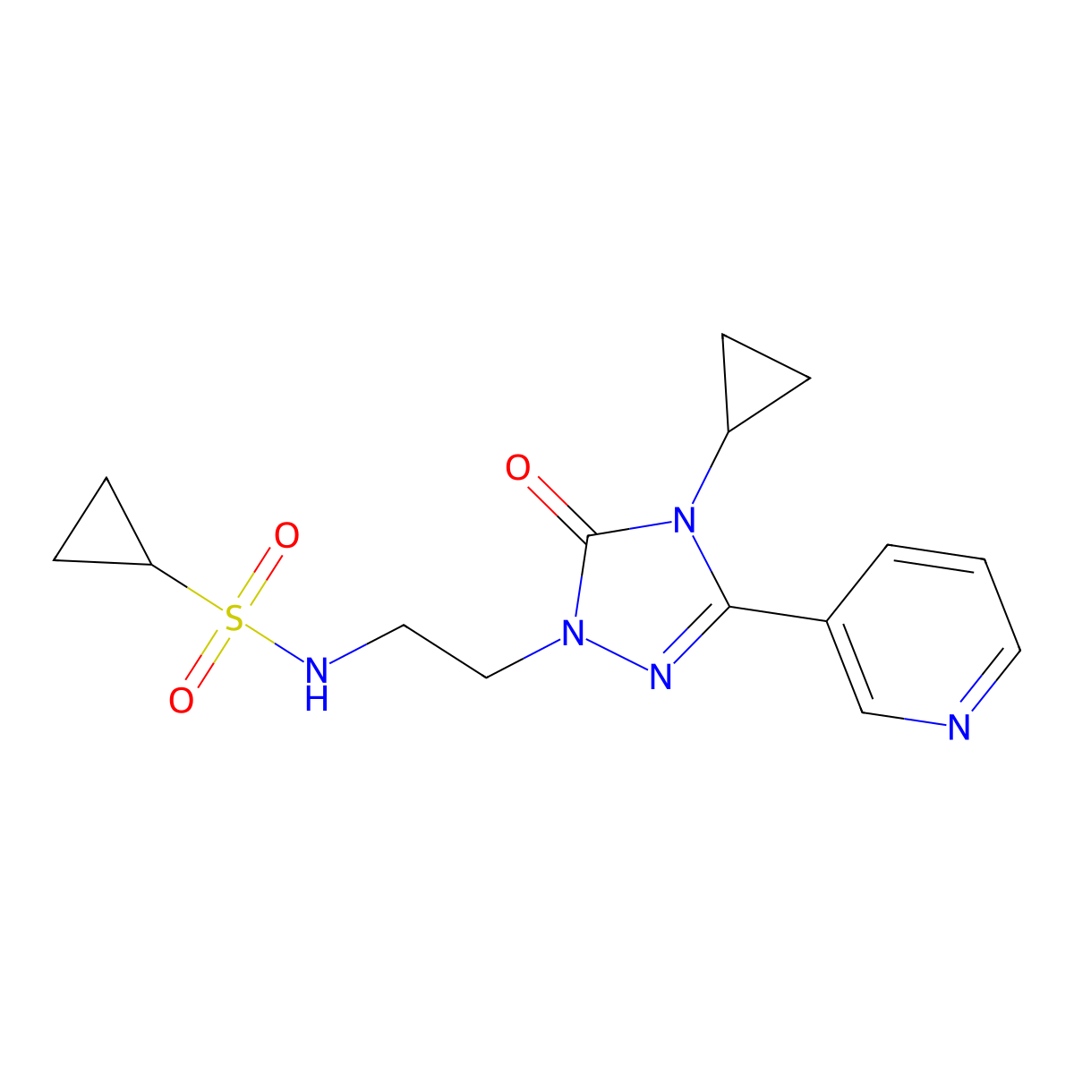 N-{2-[4-cyclopropyl-5-oxo-3-(pyridin-3-yl)-4,5-dihydro-1H-1,2,4-triazol-1-yl]ethyl}cyclopropanesulfonamide molecular structure, CAS 1795295-20-3