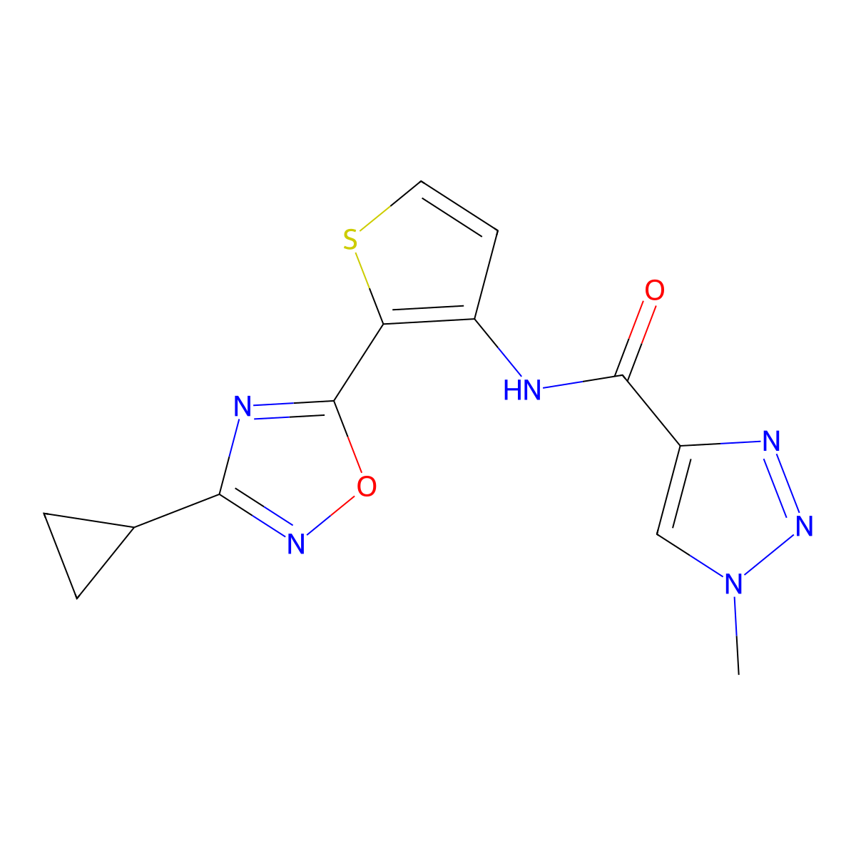 N-(2-(3-cyclopropyl-1,2,4-oxadiazol-5-yl)thiophen-3-yl)-1-methyl-1H-1,2,3-triazole-4-carboxamide molecular structure, CAS 1795295-67-8