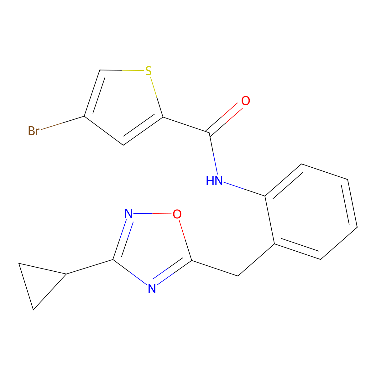 4-bromo-N-(2-((3-cyclopropyl-1,2,4-oxadiazol-5-yl)methyl)phenyl)thiophene-2-carboxamide molecular structure, CAS 1795295-70-3