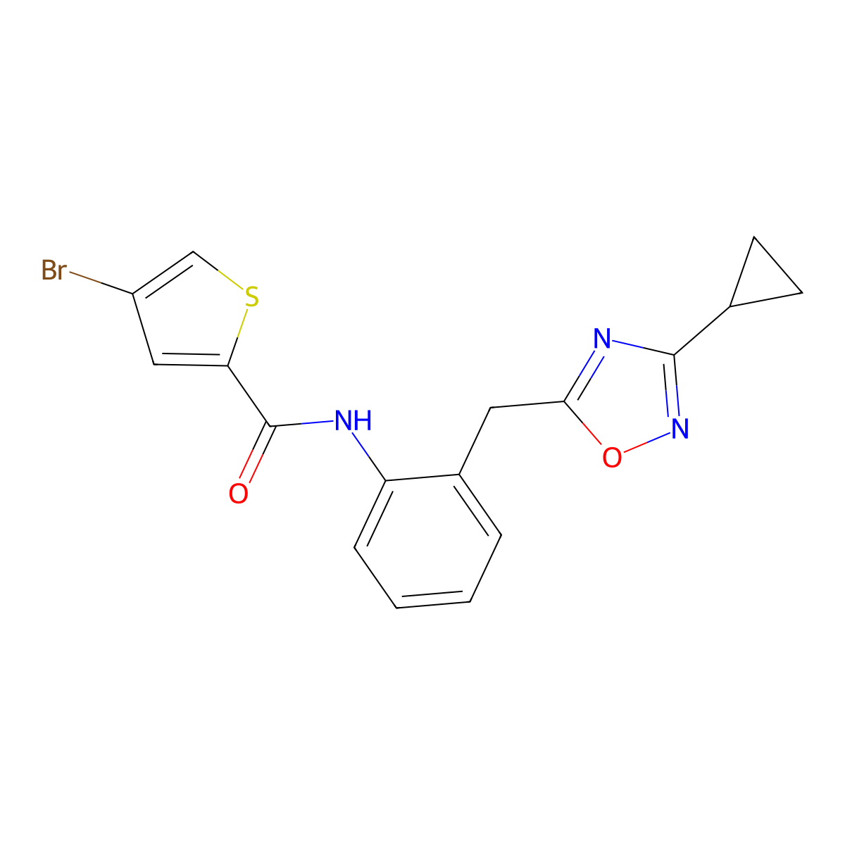 4-bromo-N-(2-((3-cyclopropyl-1,2,4-oxadiazol-5-yl)methyl)phenyl)thiophene-2-carboxamide molecular structure, CAS 1795295-70-3