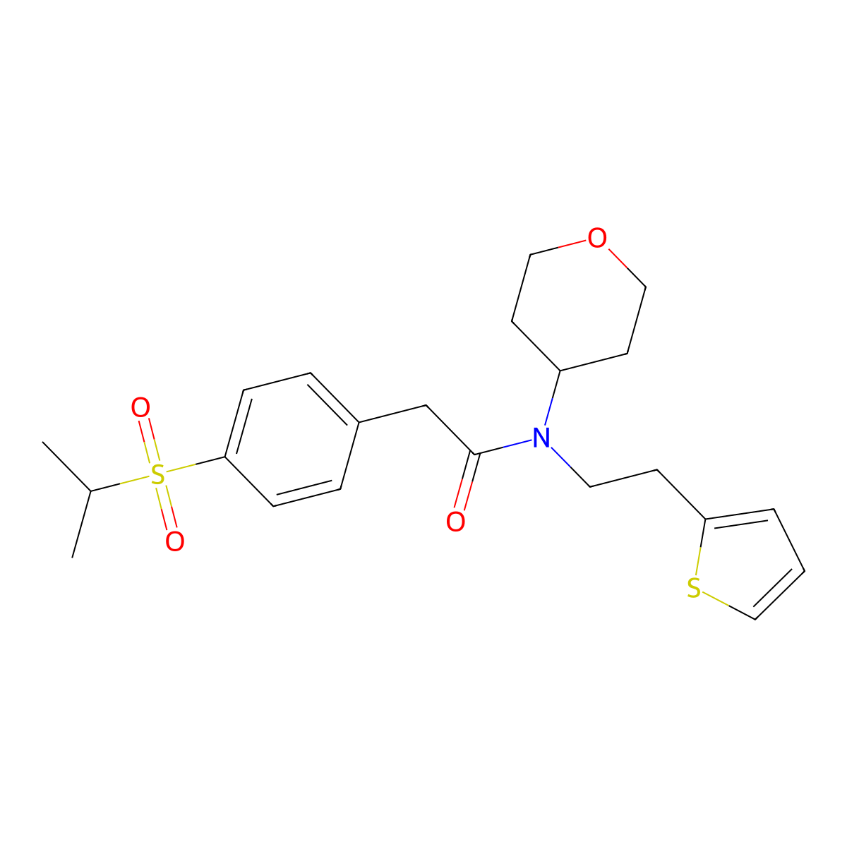 2-(4-(isopropylsulfonyl)phenyl)-N-(tetrahydro-2H-pyran-4-yl)-N-(2-(thiophen-2-yl)ethyl)acetamide molecular structure, CAS 1795295-80-5