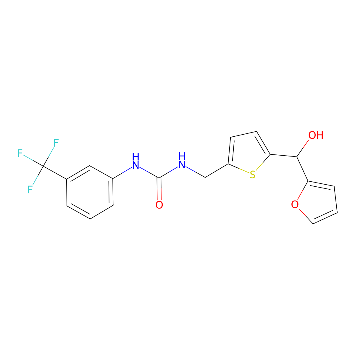 1-((5-(Furan-2-yl(hydroxy)methyl)thiophen-2-yl)methyl)-3-(3-(trifluoromethyl)phenyl)urea molecular structure, CAS 1795295-89-4
