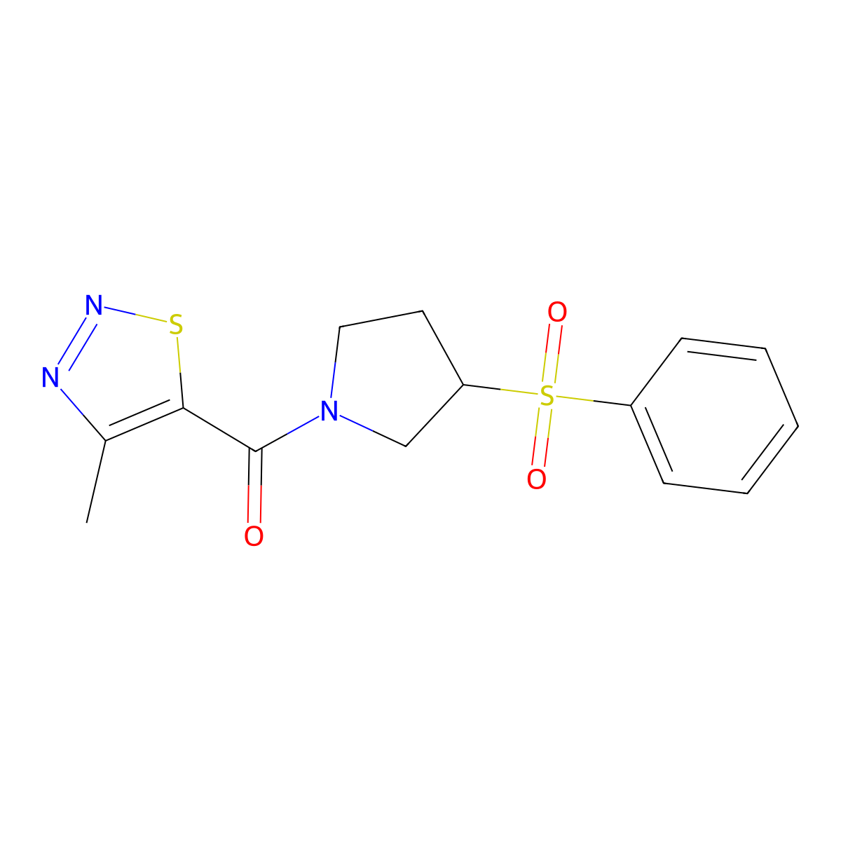 (4-Methyl-1,2,3-thiadiazol-5-yl)(3-(phenylsulfonyl)pyrrolidin-1-yl)methanone molecular structure, CAS 1795295-93-0