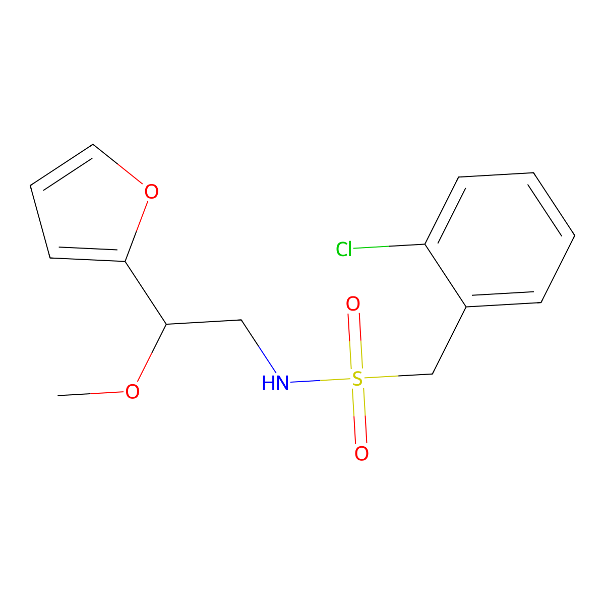 1-(2-chlorophenyl)-N-[2-(furan-2-yl)-2-methoxyethyl]methanesulfonamide molecular structure, CAS 1795295-99-6