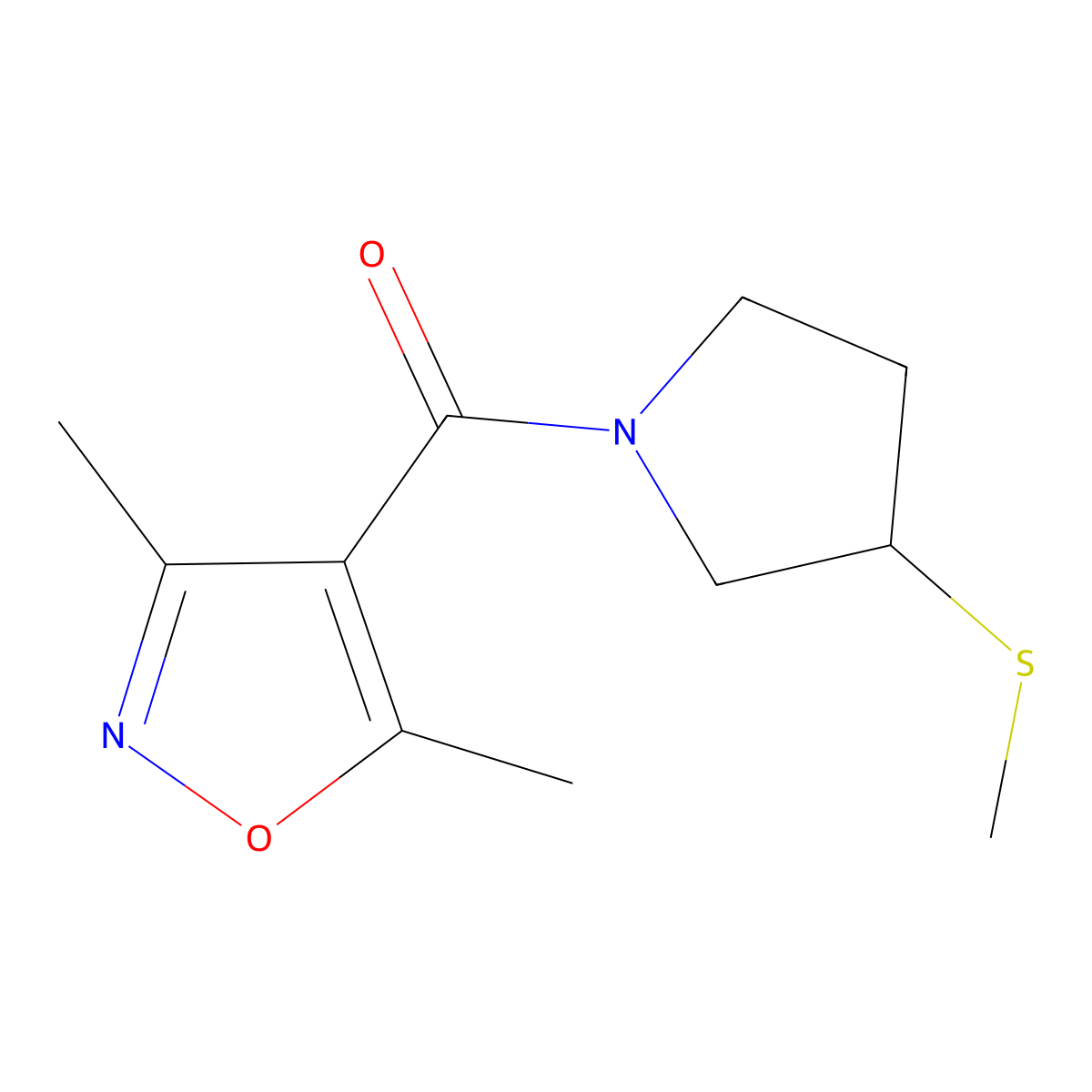 (3,5-Dimethylisoxazol-4-yl)(3-(methylthio)pyrrolidin-1-yl)methanone molecular structure, CAS 1795296-04-6