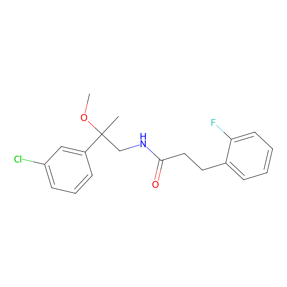 N-[2-(3-chlorophenyl)-2-methoxypropyl]-3-(2-fluorophenyl)propanamide molecular structure, CAS 1795296-18-2