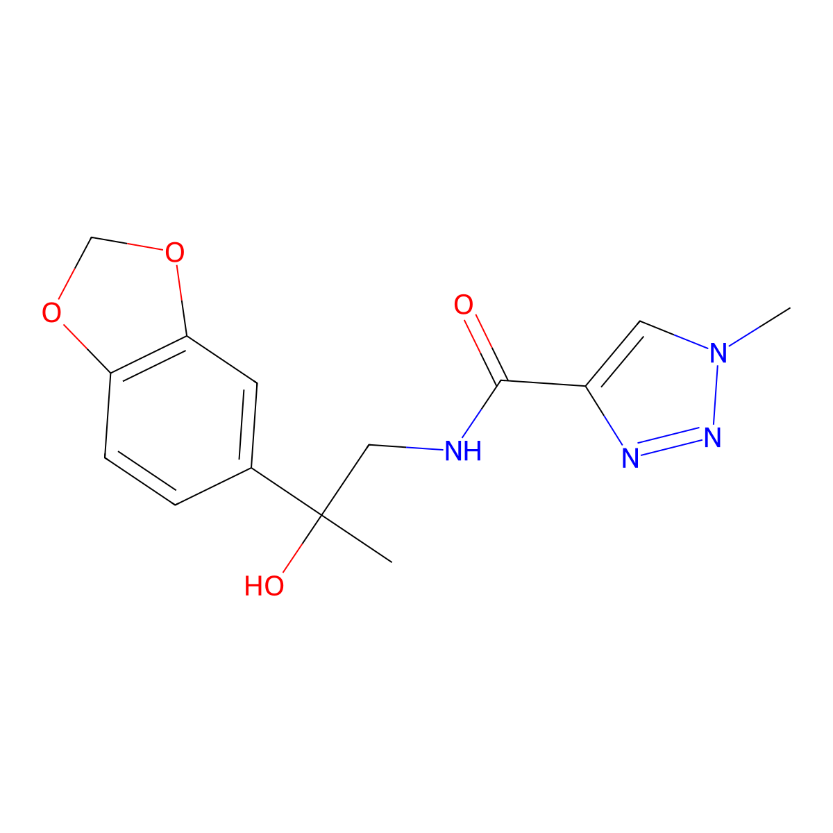 N-(2-(benzo[d][1,3]dioxol-5-yl)-2-hydroxypropyl)-1-methyl-1H-1,2,3-triazole-4-carboxamide molecular structure, CAS 1795296-23-9