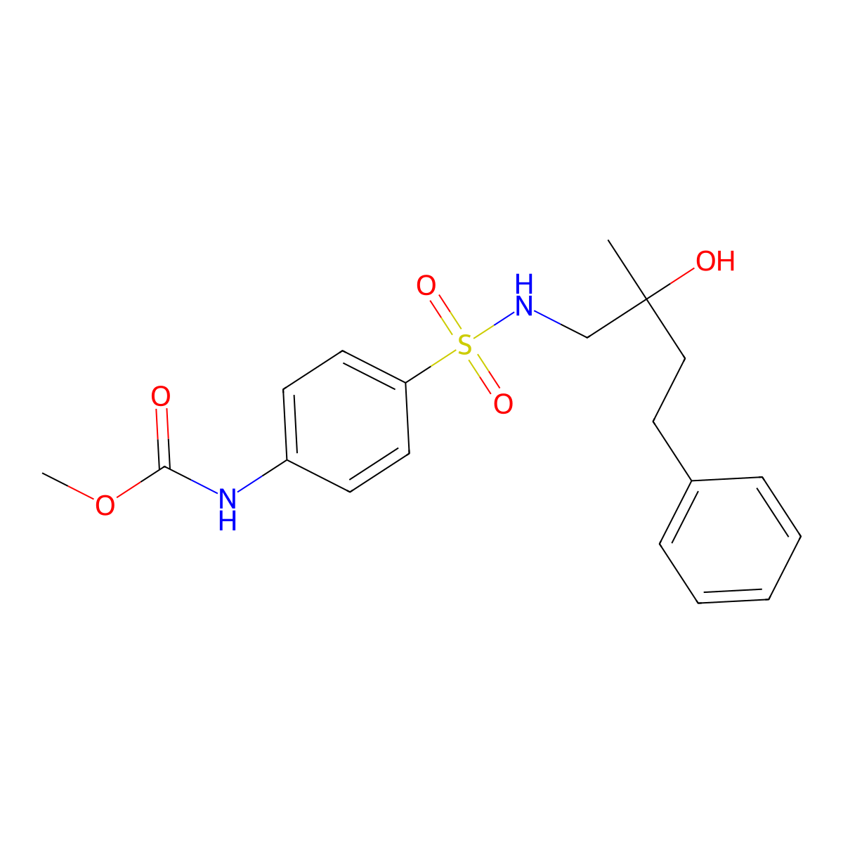 methyl (4-(N-(2-hydroxy-2-methyl-4-phenylbutyl)sulfamoyl)phenyl)carbamate molecular structure, CAS 1795296-36-4