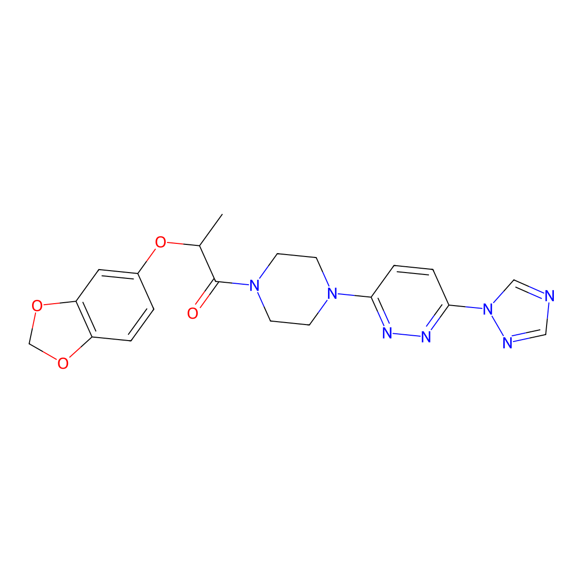 1-(4-(6-(1H-1,2,4-triazol-1-yl)pyridazin-3-yl)piperazin-1-yl)-2-(benzo[d][1,3]dioxol-5-yloxy)propan-1-one molecular structure, CAS 1795296-44-4