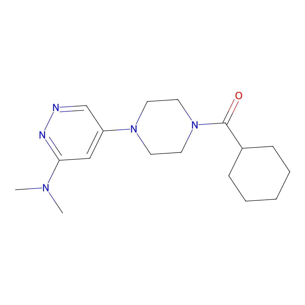 Cyclohexyl(4-(6-(dimethylamino)pyridazin-4-yl)piperazin-1-yl)methanone molecular structure, CAS 1795296-77-3