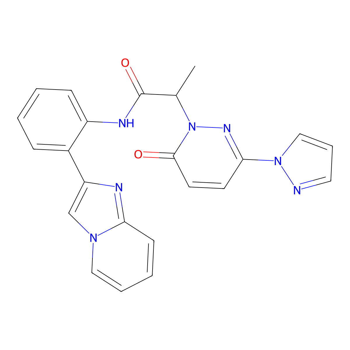 N-(2-{imidazo[1,2-a]pyridin-2-yl}phenyl)-2-[6-oxo-3-(1H-pyrazol-1-yl)-1,6-dihydropyridazin-1-yl]propanamide molecular structure, CAS 1795296-80-8