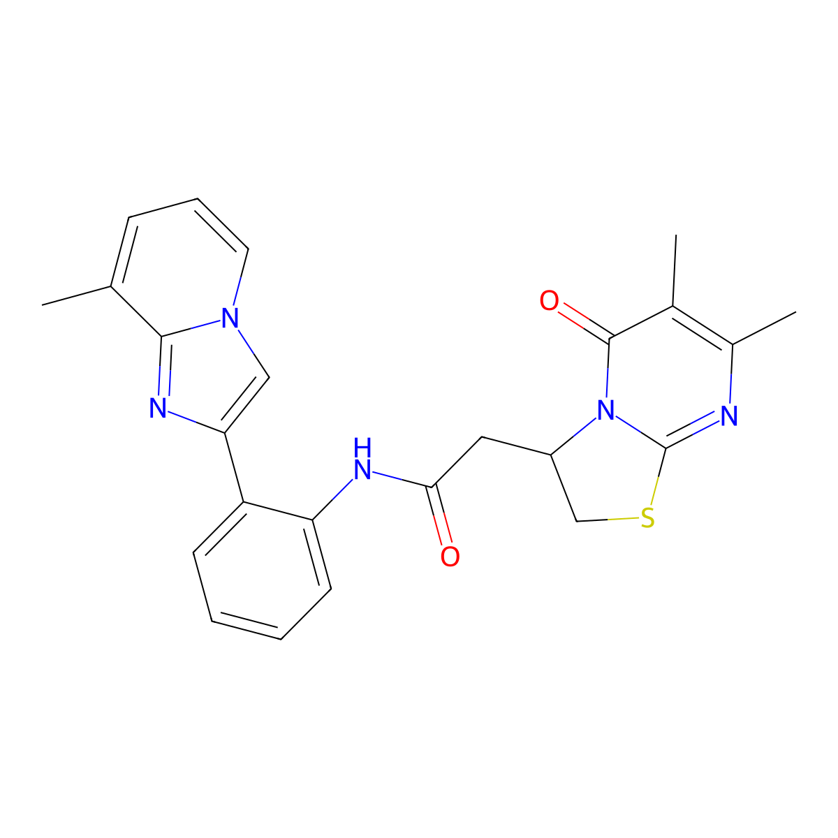 2-{6,7-dimethyl-5-oxo-2H,3H,5H-[1,3]thiazolo[3,2-a]pyrimidin-3-yl}-N-(2-{8-methylimidazo[1,2-a]pyridin-2-yl}phenyl)acetamide molecular structure, CAS 1795296-84-2