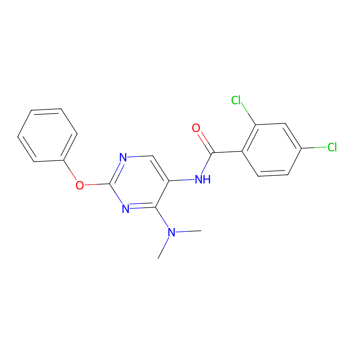 2,4-dichloro-N-[4-(dimethylamino)-2-phenoxypyrimidin-5-yl]benzamide molecular structure, CAS 1795296-91-1