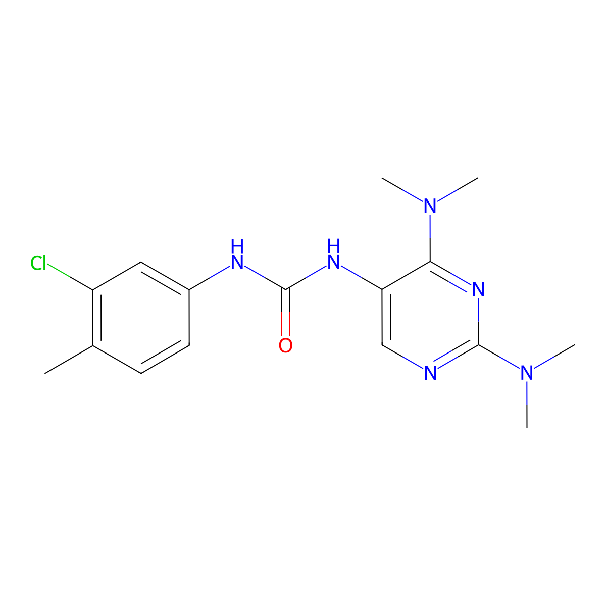 1-(2,4-Bis(dimethylamino)pyrimidin-5-yl)-3-(3-chloro-4-methylphenyl)urea molecular structure, CAS 1795296-94-4