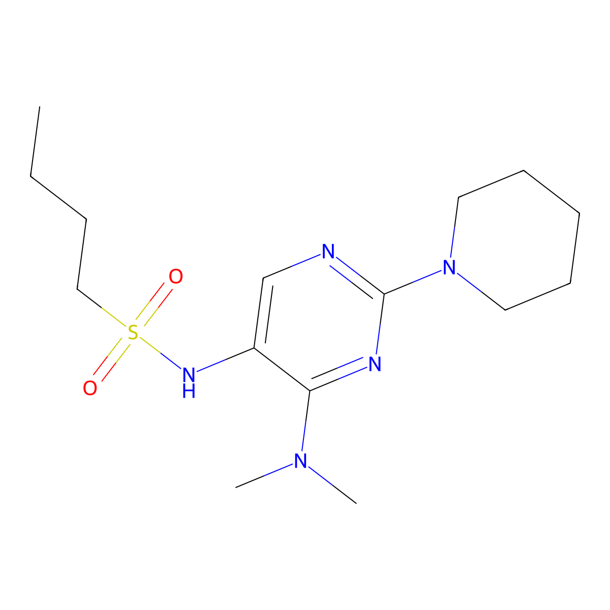 N-(4-(dimethylamino)-2-(piperidin-1-yl)pyrimidin-5-yl)butane-1-sulfonamide molecular structure, CAS 1795297-02-7