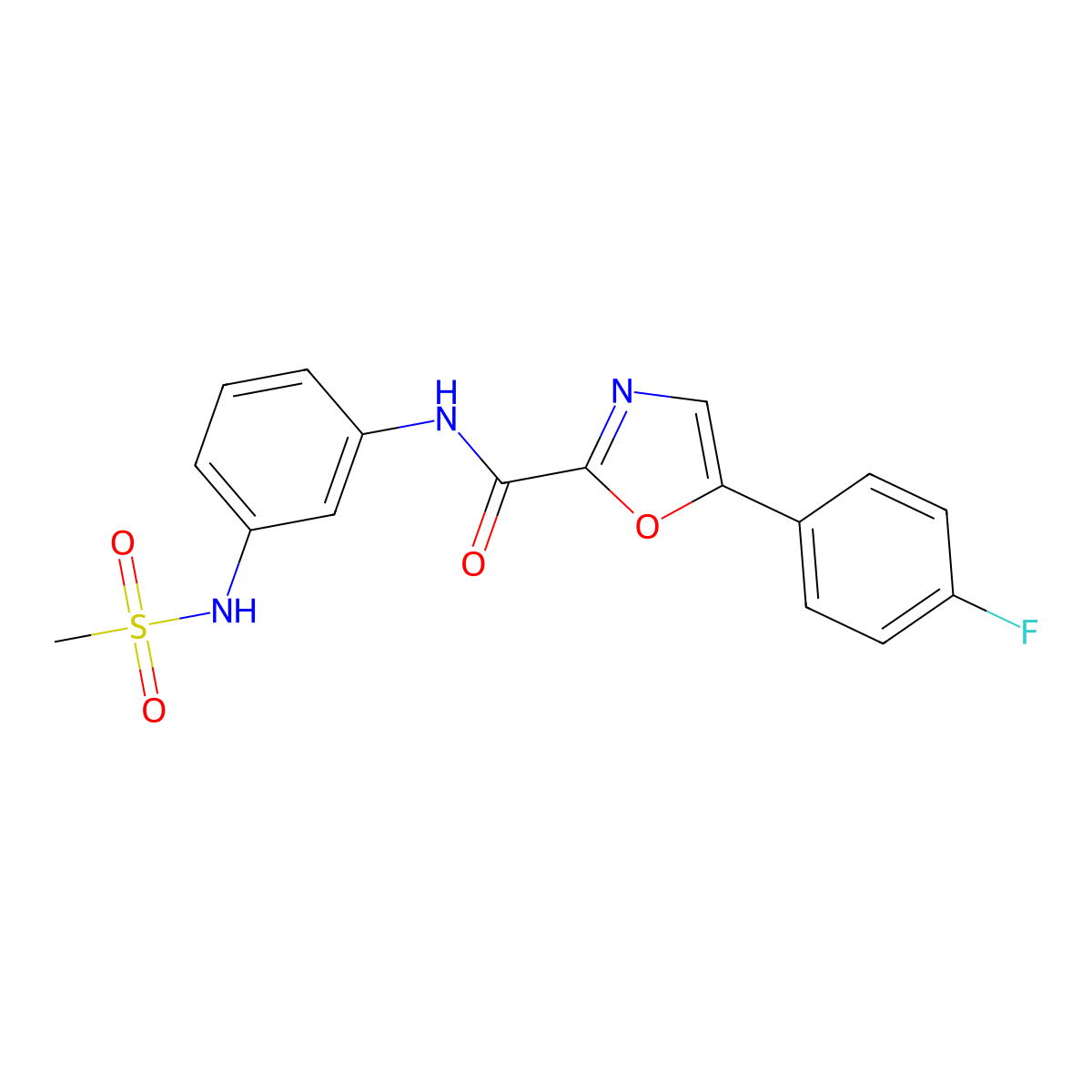 5-(4-fluorophenyl)-N-(3-(methylsulfonamido)phenyl)oxazole-2-carboxamide molecular structure, CAS 1795297-09-4