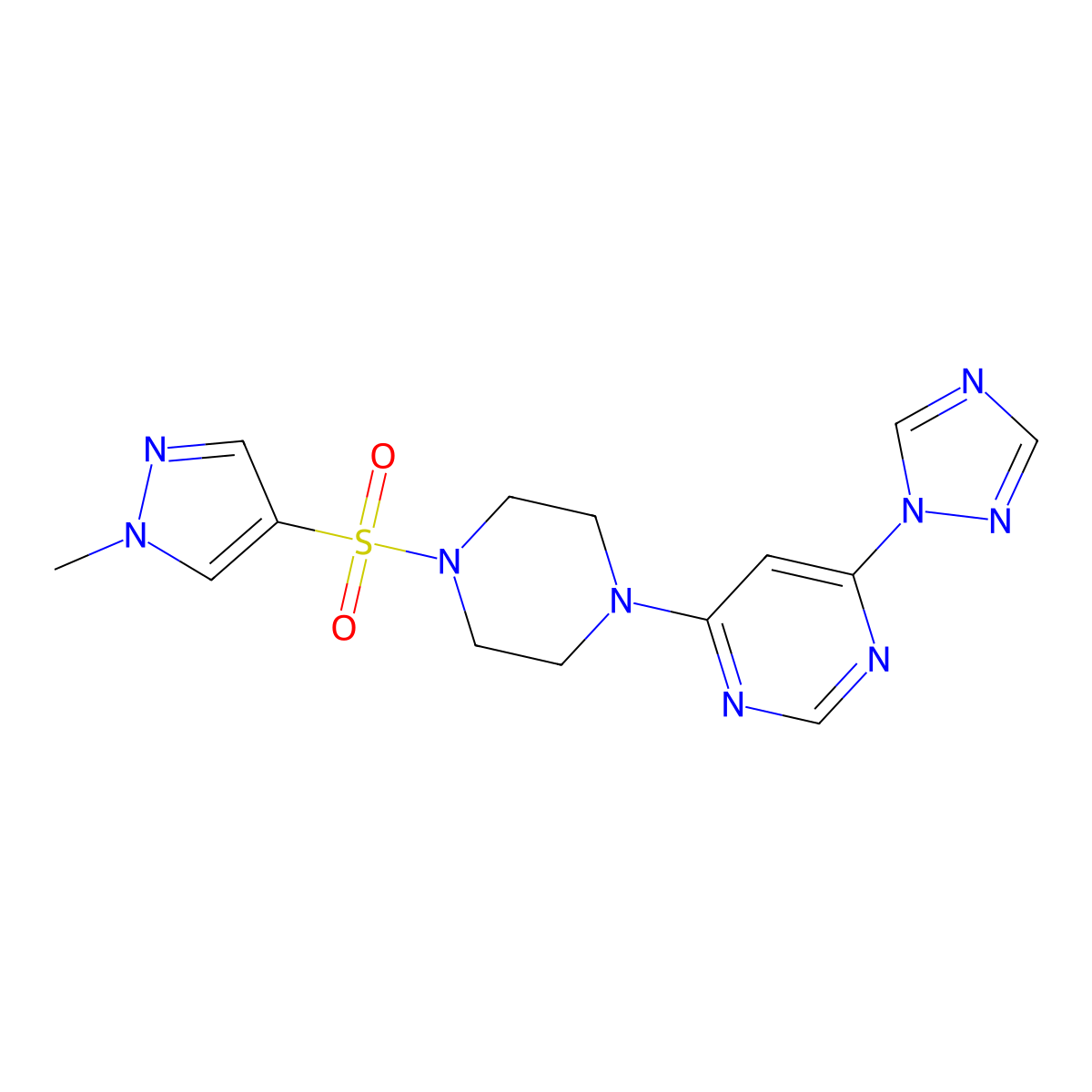 4-{4-[(1-methyl-1H-pyrazol-4-yl)sulfonyl]piperazin-1-yl}-6-(1H-1,2,4-triazol-1-yl)pyrimidine molecular structure, CAS 1795297-26-5