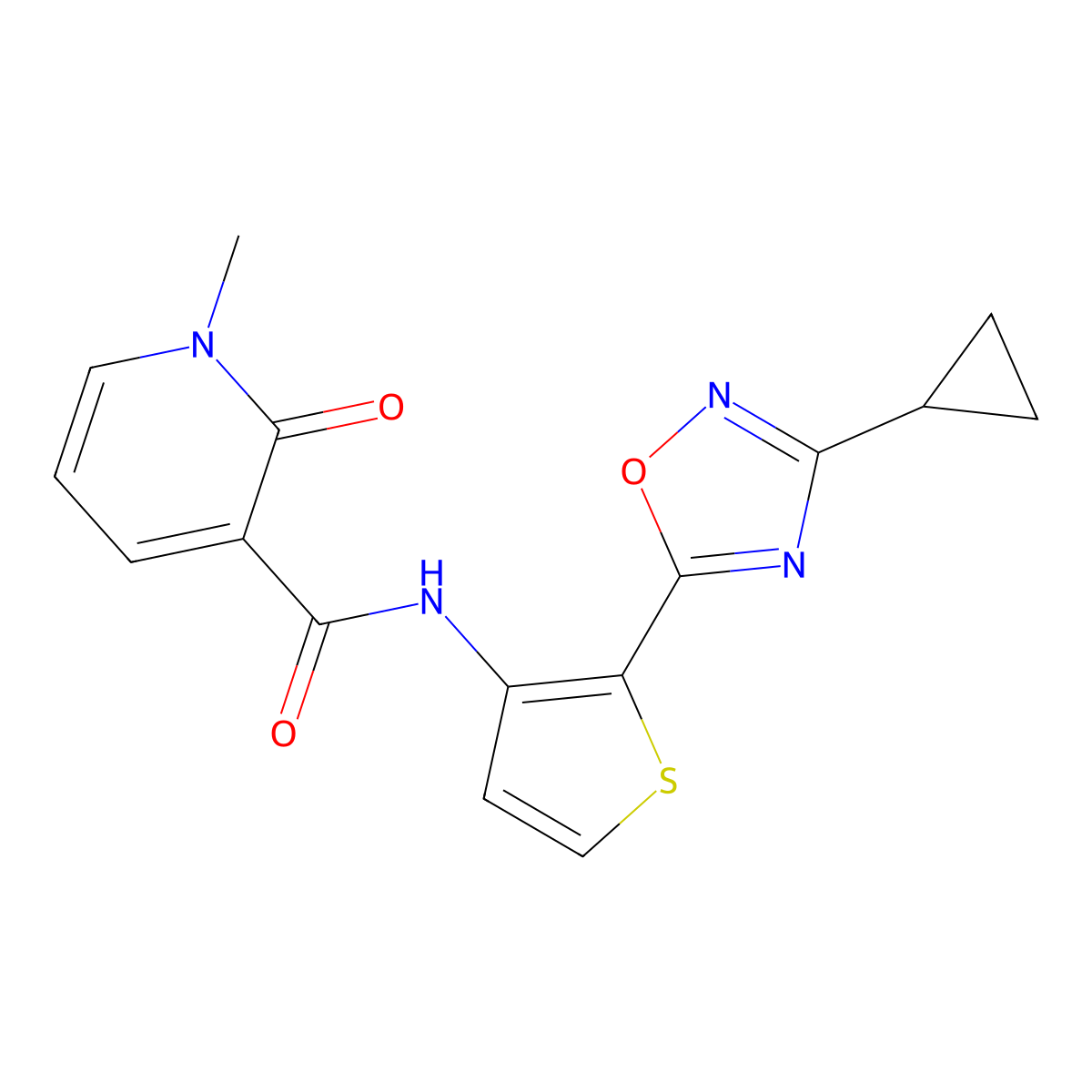 N-[2-(3-cyclopropyl-1,2,4-oxadiazol-5-yl)thiophen-3-yl]-1-methyl-2-oxo-1,2-dihydropyridine-3-carboxamide molecular structure, CAS 1795297-32-3