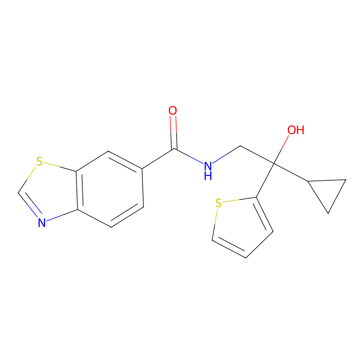 N-(2-cyclopropyl-2-hydroxy-2-(thiophen-2-yl)ethyl)benzo[d]thiazole-6-carboxamide molecular structure, CAS 1795297-34-5