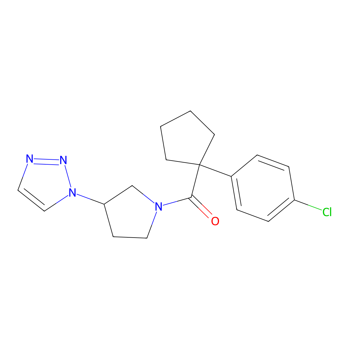 (3-(1H-1,2,3-triazol-1-yl)pyrrolidin-1-yl)(1-(4-chlorophenyl)cyclopentyl)methanone molecular structure, CAS 1795297-41-4