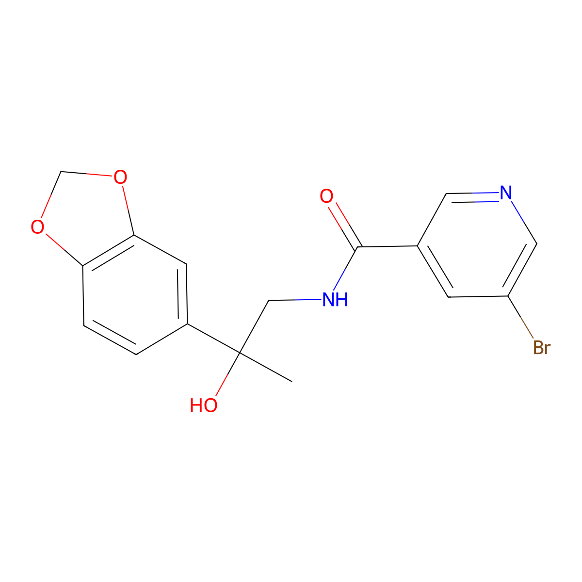 N-(2-(benzo[d][1,3]dioxol-5-yl)-2-hydroxypropyl)-5-bromonicotinamide molecular structure, CAS 1795297-54-9
