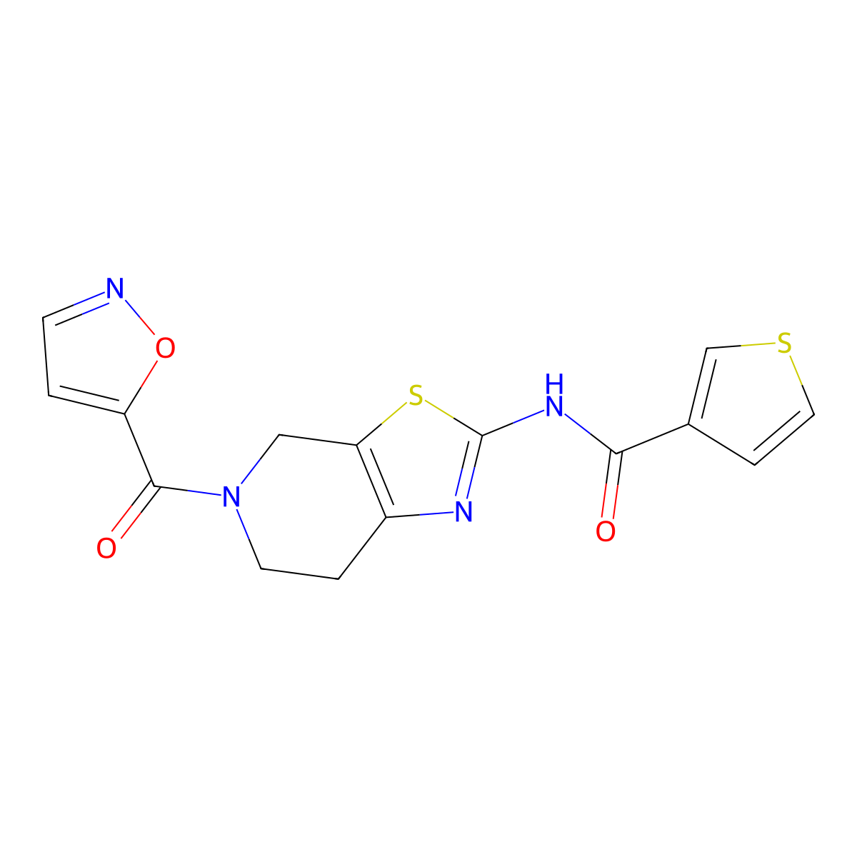 N-(5-(isoxazole-5-carbonyl)-4,5,6,7-tetrahydrothiazolo[5,4-c]pyridin-2-yl)thiophene-3-carboxamide molecular structure, CAS 1795297-57-2