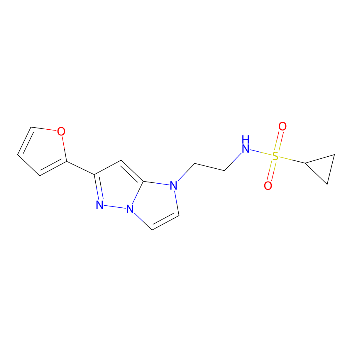N-(2-(6-(furan-2-yl)-1H-imidazo[1,2-b]pyrazol-1-yl)ethyl)cyclopropanesulfonamide molecular structure, CAS 1795297-58-3