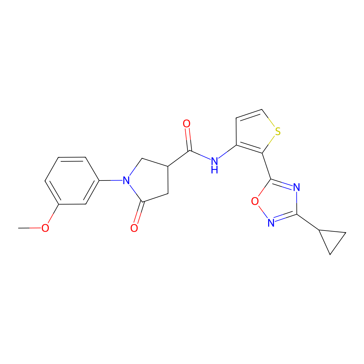 N-[2-(3-Cyclopropyl-1,2,4-oxadiazol-5-yl)thiophen-3-yl]-1-(3-methoxyphenyl)-5-oxopyrrolidine-3-carboxamide molecular structure, CAS 1795297-62-9