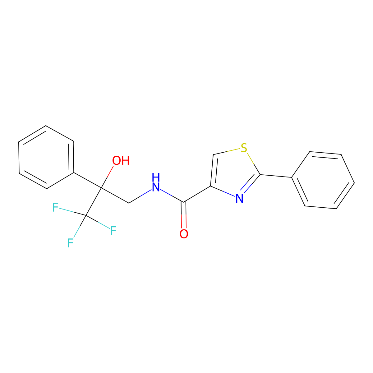 2-phenyl-N-(3,3,3-trifluoro-2-hydroxy-2-phenylpropyl)thiazole-4-carboxamide molecular structure, CAS 1795297-66-3