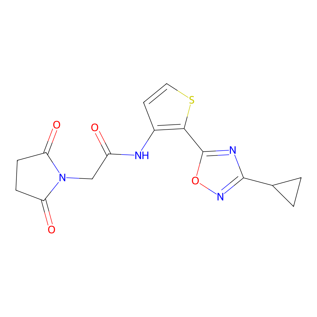 N-[2-(3-cyclopropyl-1,2,4-oxadiazol-5-yl)thiophen-3-yl]-2-(2,5-dioxopyrrolidin-1-yl)acetamide molecular structure, CAS 1795297-76-5
