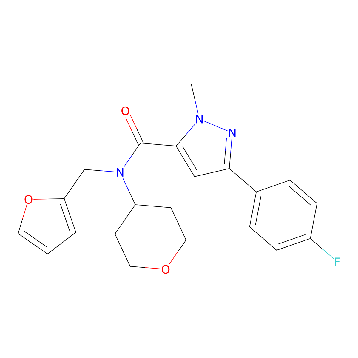 3-(4-fluorophenyl)-N-(furan-2-ylmethyl)-1-methyl-N-(tetrahydro-2H-pyran-4-yl)-1H-pyrazole-5-carboxamide molecular structure, CAS 1795298-06-4