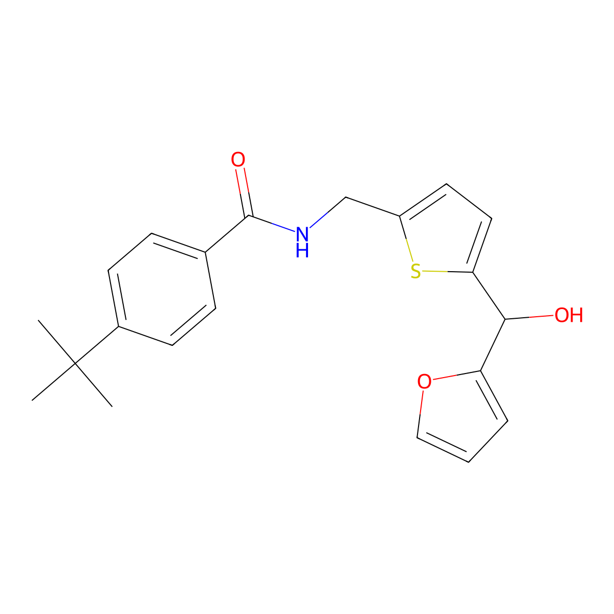 4-(tert-butyl)-N-((5-(furan-2-yl(hydroxy)methyl)thiophen-2-yl)methyl)benzamide molecular structure, CAS 1795298-17-7