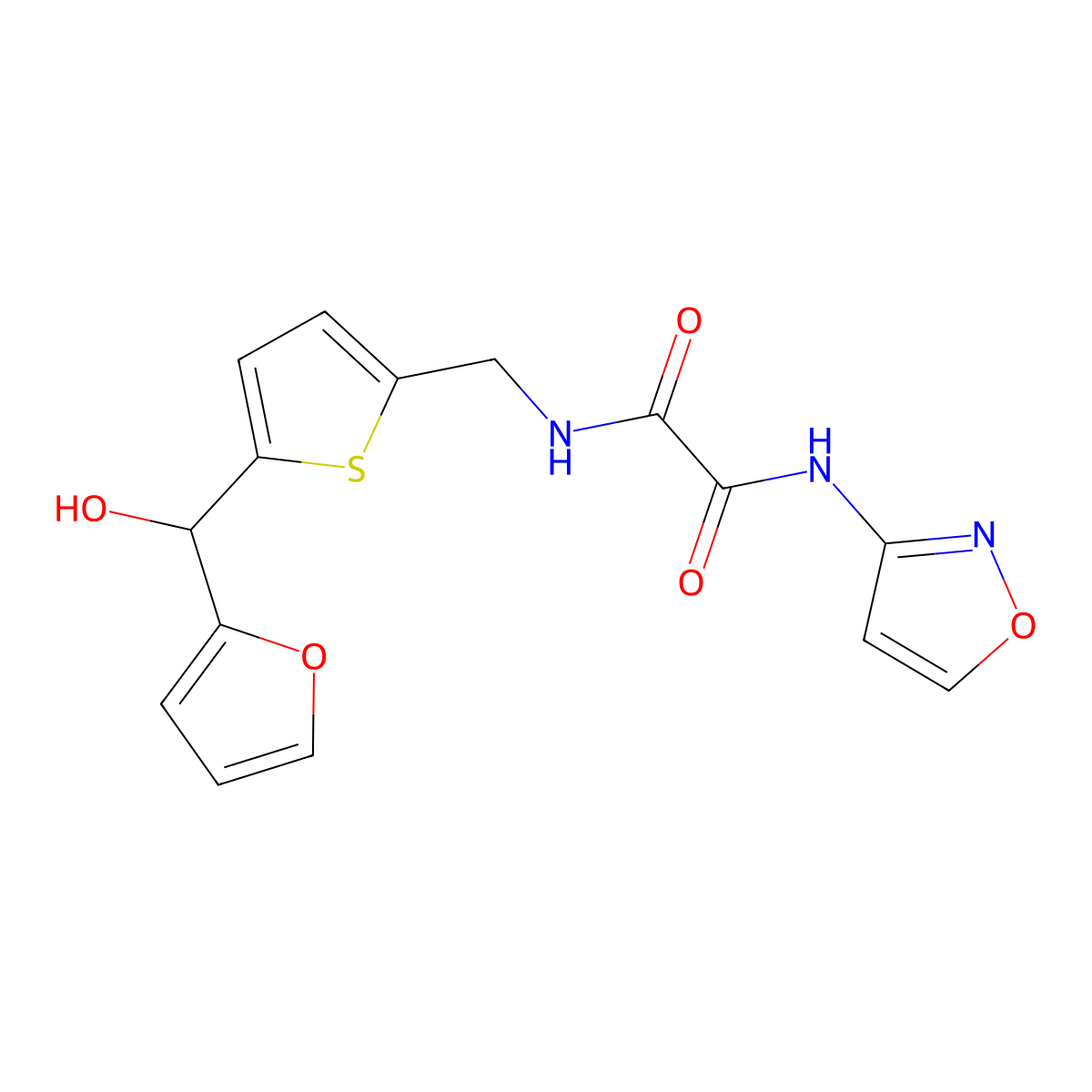 N1-((5-(furan-2-yl(hydroxy)methyl)thiophen-2-yl)methyl)-N2-(isoxazol-3-yl)oxalamide molecular structure, CAS 1795298-24-6