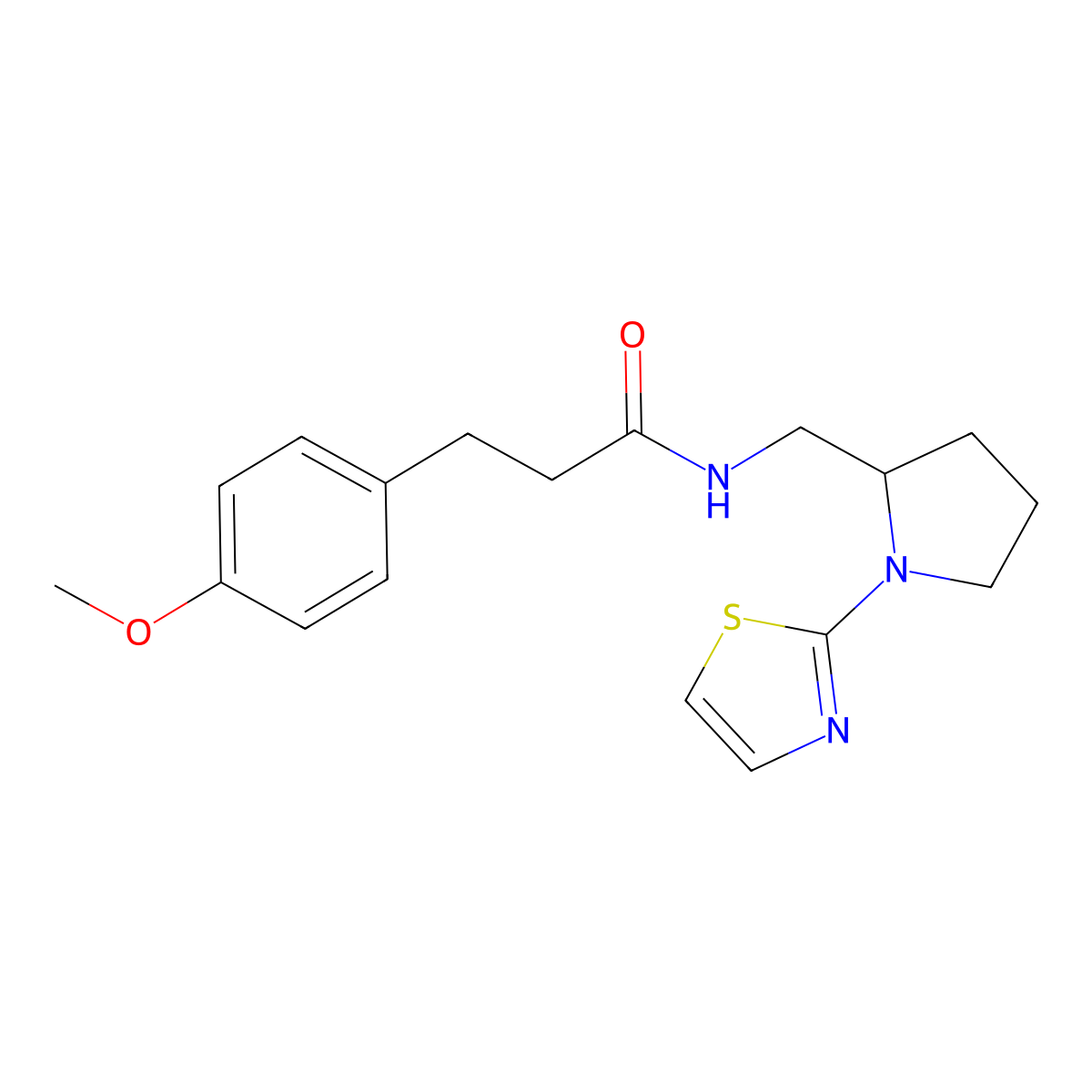 3-(4-methoxyphenyl)-N-((1-(thiazol-2-yl)pyrrolidin-2-yl)methyl)propanamide molecular structure, CAS 1795298-29-1