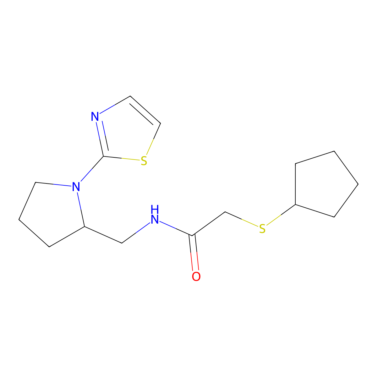 2-(cyclopentylthio)-N-((1-(thiazol-2-yl)pyrrolidin-2-yl)methyl)acetamide molecular structure, CAS 1795298-39-3