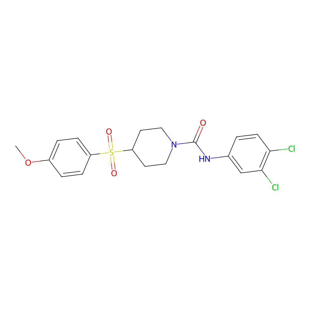 N-(3,4-dichlorophenyl)-4-((4-methoxyphenyl)sulfonyl)piperidine-1-carboxamide molecular structure, CAS 1795298-60-0