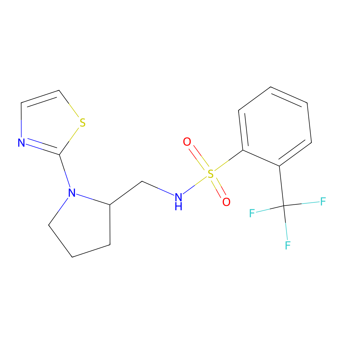 N-((1-(thiazol-2-yl)pyrrolidin-2-yl)methyl)-2-(trifluoromethyl)benzenesulfonamide molecular structure, CAS 1795298-81-5