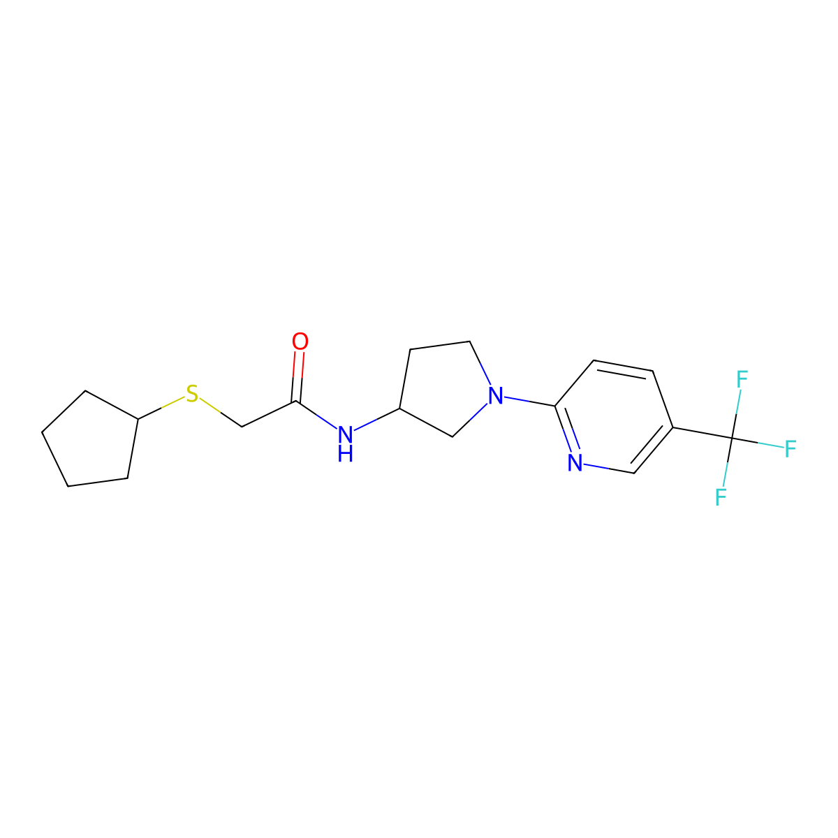 2-(cyclopentylthio)-N-(1-(5-(trifluoromethyl)pyridin-2-yl)pyrrolidin-3-yl)acetamide molecular structure, CAS 1795298-86-0