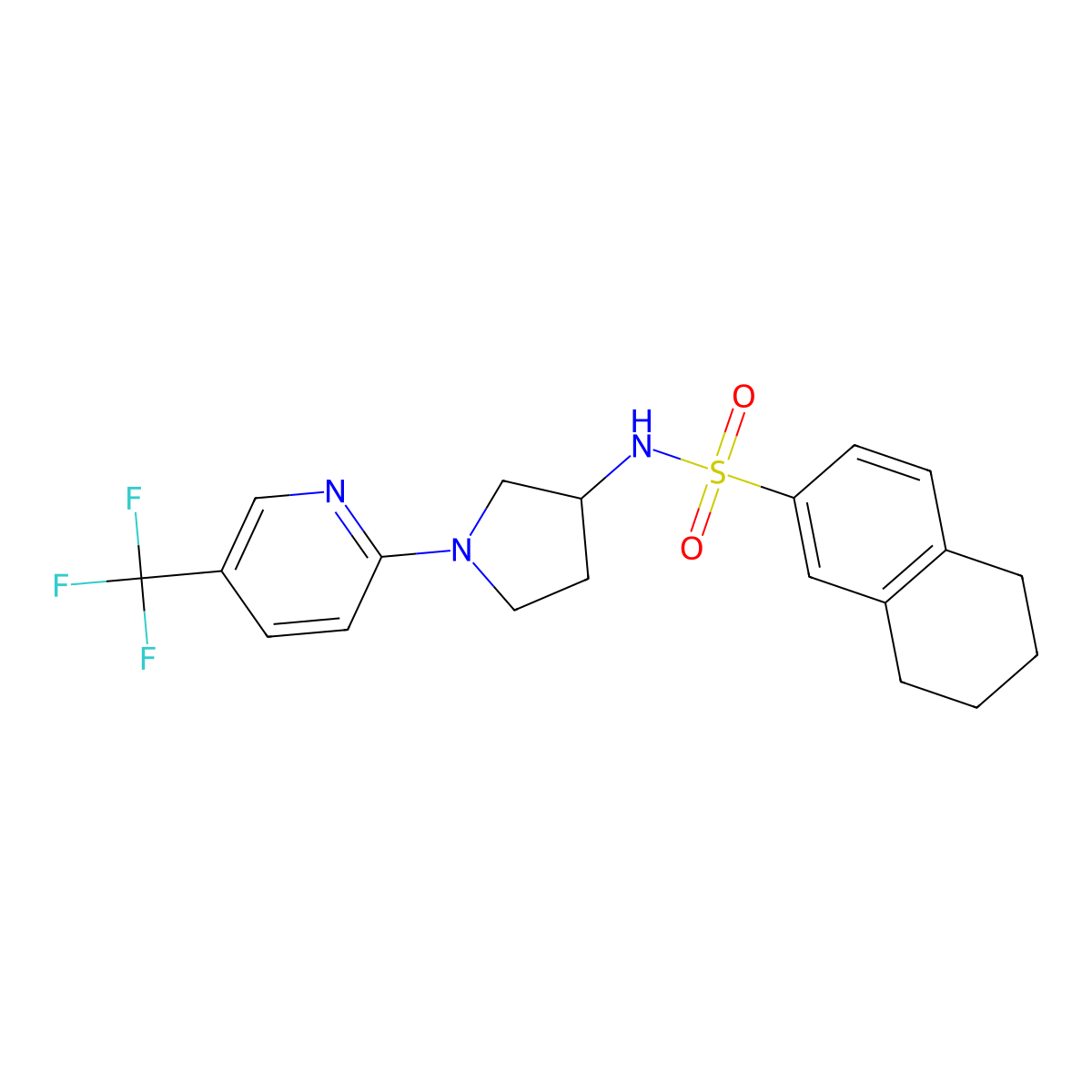 N-(1-(5-(trifluoromethyl)pyridin-2-yl)pyrrolidin-3-yl)-5,6,7,8-tetrahydronaphthalene-2-sulfonamide molecular structure, CAS 1795298-90-6