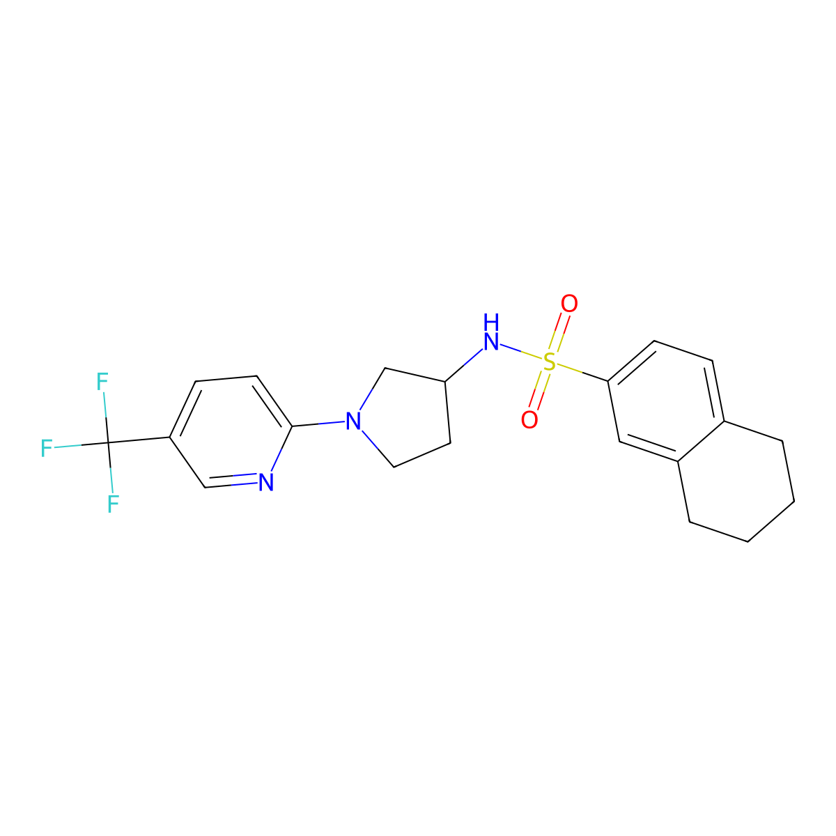 N-(1-(5-(trifluoromethyl)pyridin-2-yl)pyrrolidin-3-yl)-5,6,7,8-tetrahydronaphthalene-2-sulfonamide molecular structure, CAS 1795298-90-6