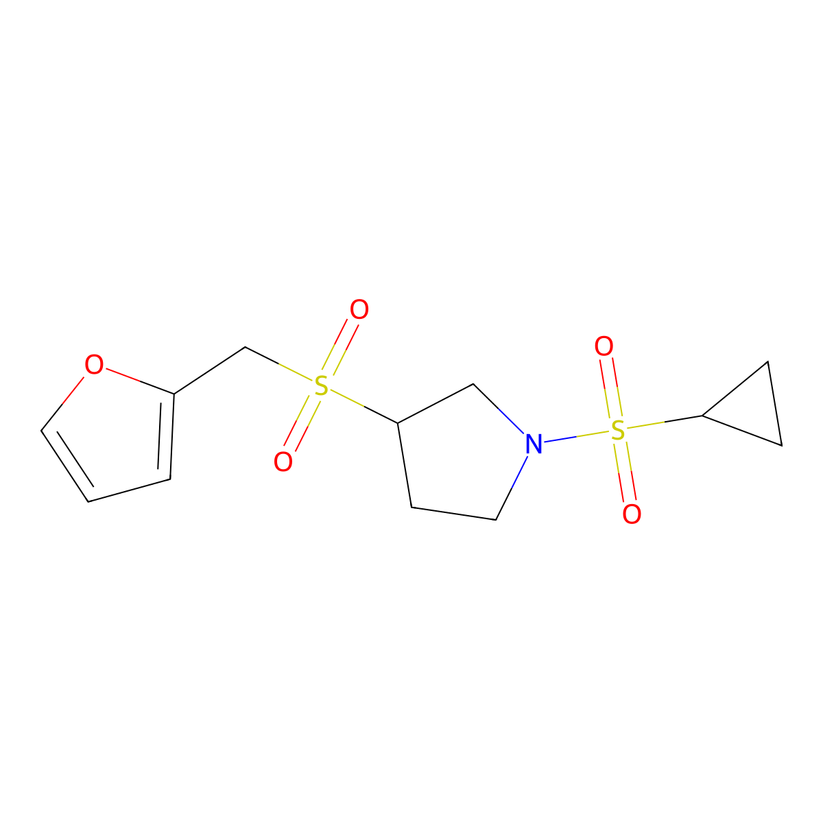 1-(Cyclopropylsulfonyl)-3-((furan-2-ylmethyl)sulfonyl)pyrrolidine molecular structure, CAS 1795298-92-8