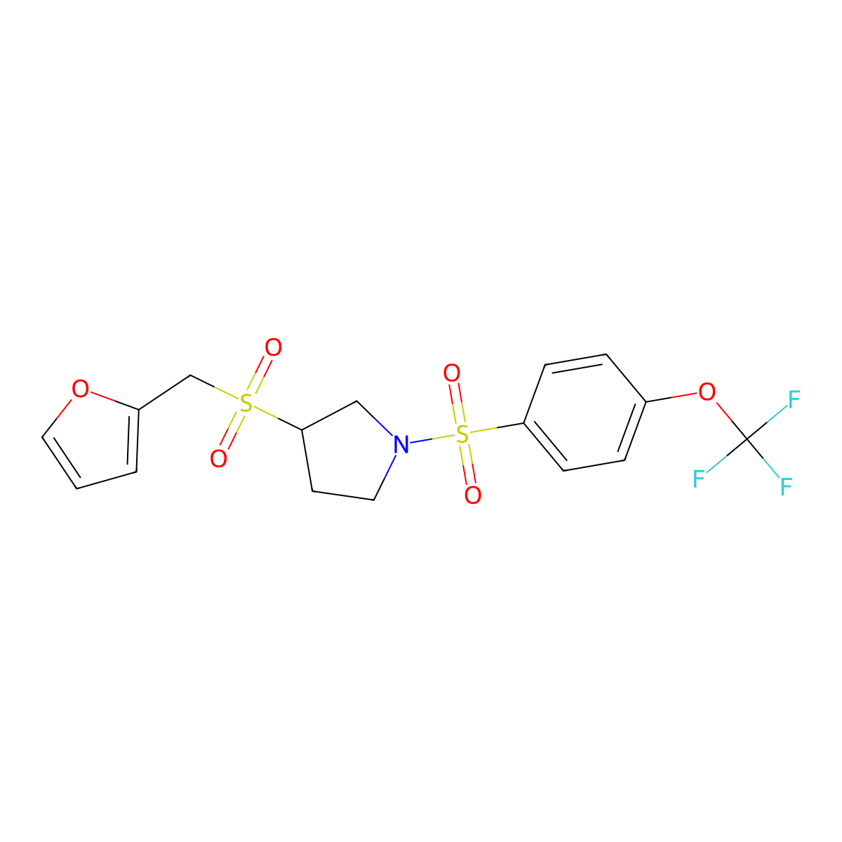3-((Furan-2-ylmethyl)sulfonyl)-1-((4-(trifluoromethoxy)phenyl)sulfonyl)pyrrolidine molecular structure, CAS 1795298-95-1
