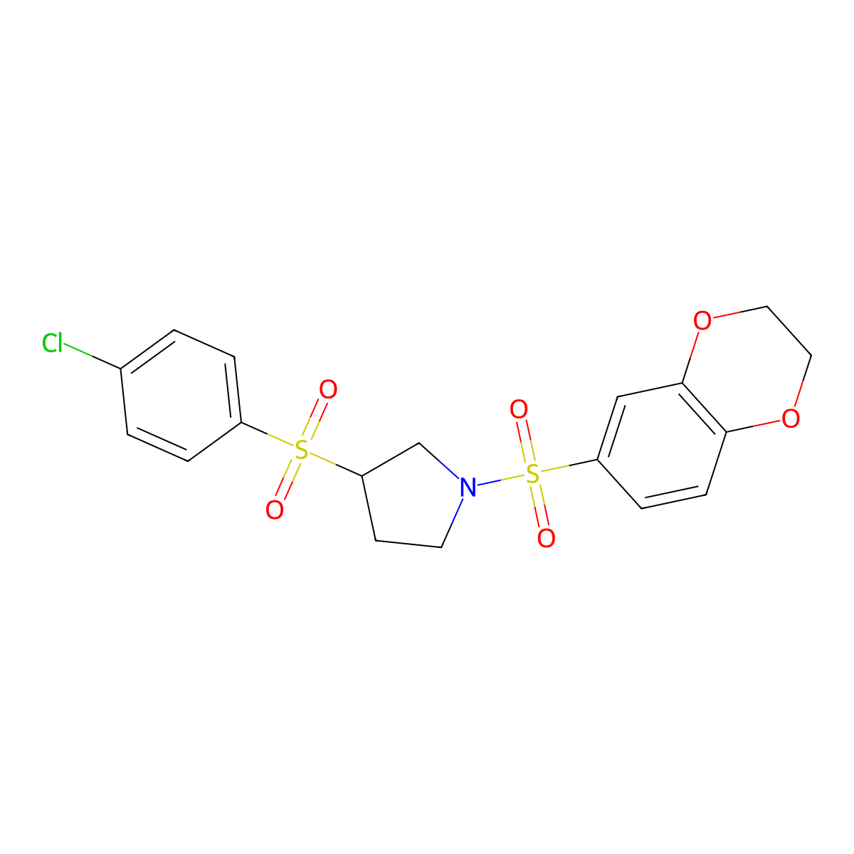3-((4-Chlorophenyl)sulfonyl)-1-((2,3-dihydrobenzo[b][1,4]dioxin-6-yl)sulfonyl)pyrrolidine molecular structure, CAS 1795299-03-4