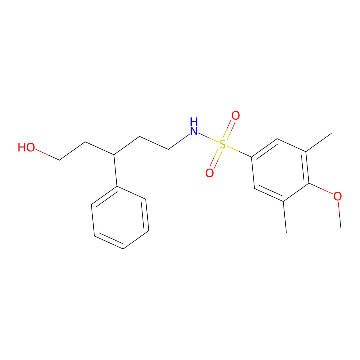 N-(5-hydroxy-3-phenylpentyl)-4-methoxy-3,5-dimethylbenzenesulfonamide molecular structure, CAS 1795299-06-7